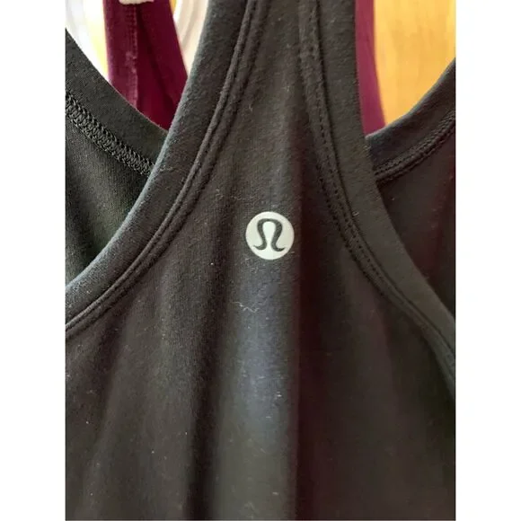 Bundle of 3 Lululemon Cool Racerback II Tank Tops in Plum, White & Black Size 8- - Picture 11 of 12